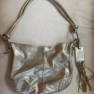 Ralph Lauren Leather Metallic Silver Shoulder Bag